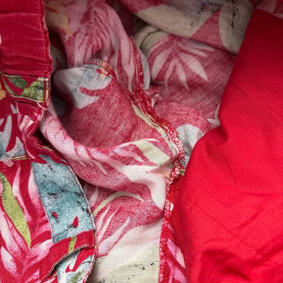 Chicos Design Linen Blend Crop Pants Red Floral Vintage Large - Picture 3 of 11